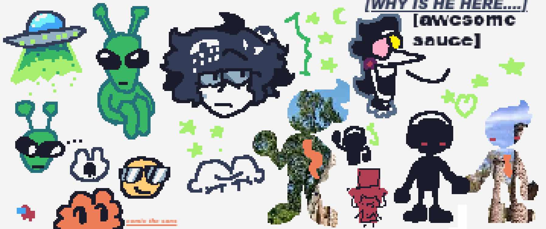 a bunch of silly guys drawn in paint